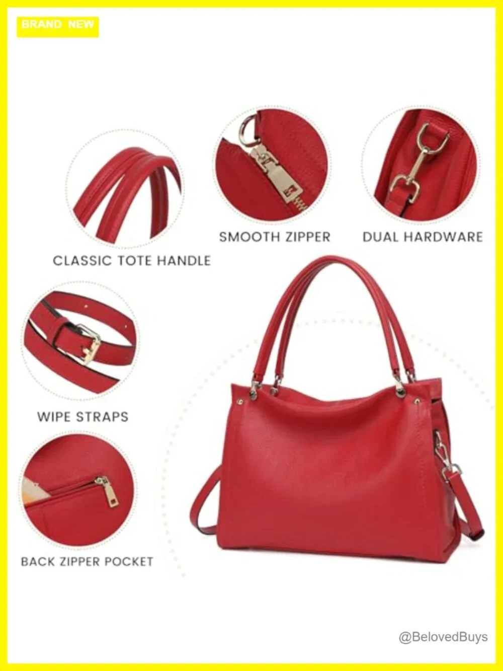 Genuine Leather Tote Handbag for Women - Soft Satchel Shoulder Hobo Bag